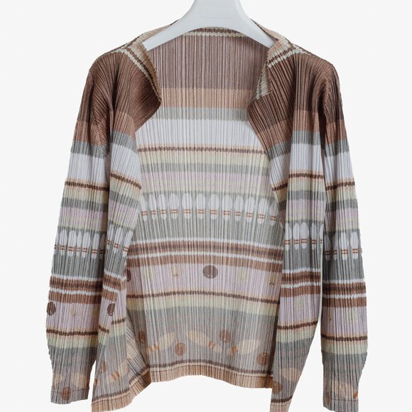 RARE! Issey Miyake Pleats Please Brown Purple Bowling Pin Cardigan - Picture 1 of 8